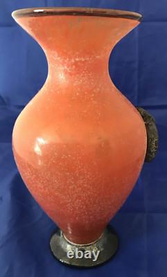 Vase Gambaro & Poggi Amphore Orange Vetro A Scavo Murano Rare Livraison Gratuite