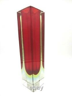Vase Géométrique De Bloc De Murano Faceted Bleu Rouge Et Verre Vert Rougeoyant D’art De Sommerso
