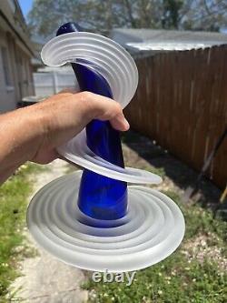 Vase Heechee rare en verre chaud signé Vitrix 2002 des Studios Hot Glass en bleu cobalt