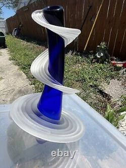 Vase Heechee rare en verre chaud signé Vitrix 2002 des Studios Hot Glass en bleu cobalt