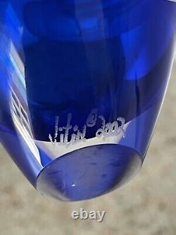 Vase Heechee rare en verre chaud signé Vitrix 2002 des Studios Hot Glass en bleu cobalt