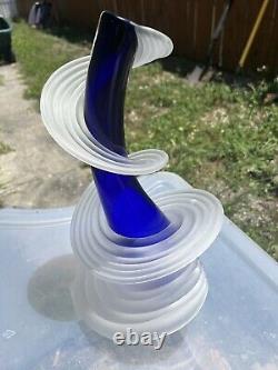 Vase Heechee rare en verre chaud signé Vitrix 2002 des Studios Hot Glass en bleu cobalt