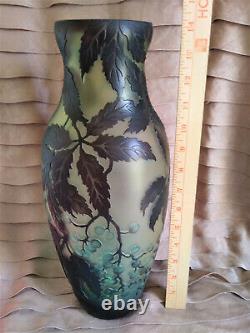 Vase Inspiré De Galle Art Nouveau Verre Acide Gravé Gaufré Cameo 14 Grande Menthe