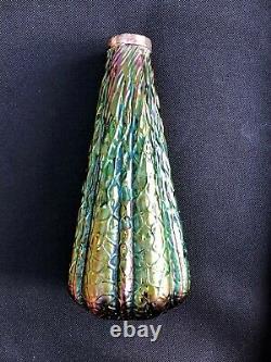 Vase Iridescent Art Nouveau Avec Col Argenté Daté De 1911 Loetz-kralik