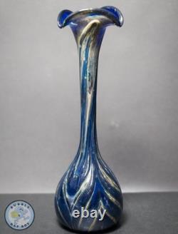 Vase Lily en verre soufflé à la main, bleu cobalt, mélange, style Art Nouveau