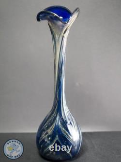 Vase Lily en verre soufflé à la main, bleu cobalt, mélange, style Art Nouveau