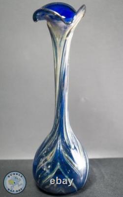 Vase Lily en verre soufflé à la main, bleu cobalt, mélange, style Art Nouveau
