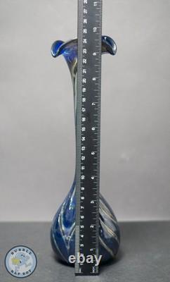 Vase Lily en verre soufflé à la main, bleu cobalt, mélange, style Art Nouveau