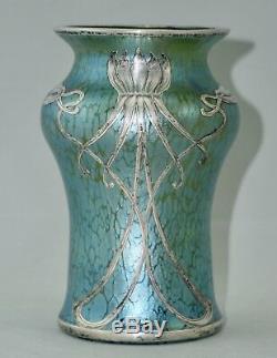 Vase Loetz Veuve Cobalt Creta Papillon Argent Overlay, Art Nouveau, 1900