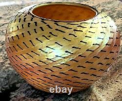 Vase Lundberg Gold Aurene Snake Skin Art Glass Bowl Signé 1995 En Date Du #041801