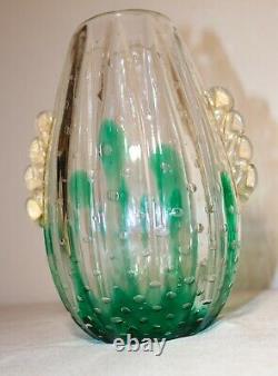 Vase Main Vintage Verre Soufflé Art Bulle Cactus Italienne Murano De Venise Italie