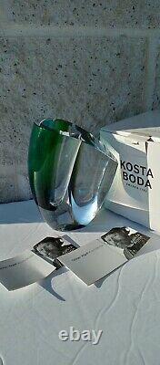 Vase Modern Art Glass Kosta Boda Mirage Goran Warff Design Blue Green 6-1/8