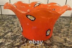 Vase Mouchoir en Verre de Murano Orange Audacieux Millefiori Tacheté Discontinué