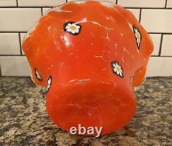 Vase Mouchoir en Verre de Murano Orange Audacieux Millefiori Tacheté Discontinué