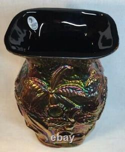Vase Noir Noir De Carnaval De Verre De Fenton Avec La Conception Augmentée D’orchidée