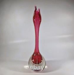 Vase Rayé des Années 1950 Ekeberga Glasbruk Suède Verre d'Art Scandinave Soufflé à la Main