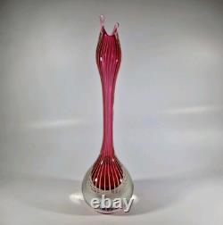 Vase Rayé des Années 1950 Ekeberga Glasbruk Suède Verre d'Art Scandinave Soufflé à la Main