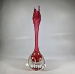 Vase Rayé des Années 1950 Ekeberga Glasbruk Suède Verre d'Art Scandinave Soufflé à la Main
