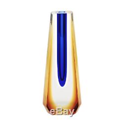 Vase Submergé En Verre D'art Tchèque Pavel Exbor Accrocheur Bleu Royal / Ambre