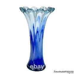 Vase Swung En Verre D'art Bleu Murano Italien