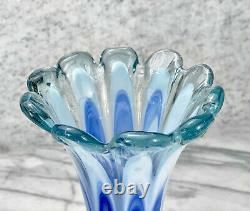 Vase Swung En Verre D'art Bleu Murano Italien