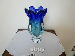 Vase Vintage En Verre D'art Murano Cobalt Bleu Aqua Swirl Flûté Flavio Ps Manner