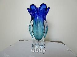 Vase Vintage En Verre D'art Murano Cobalt Bleu Aqua Swirl Flûté Flavio Ps Manner
