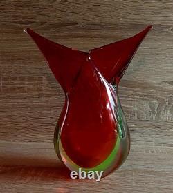 Vase Vintage Flavio Poli Serguso Vetri D'arte en Verre Summerso Rouge/Jaune