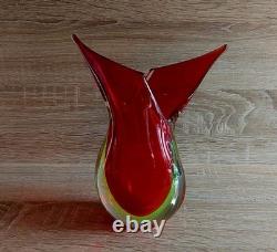 Vase Vintage Flavio Poli Serguso Vetri D'arte en Verre Summerso Rouge/Jaune