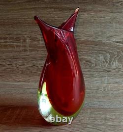 Vase Vintage Flavio Poli Serguso Vetri D'arte en Verre Summerso Rouge/Jaune