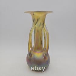 Vase à anse en verre d’art Igor Muller Studio, design irisé moucheté