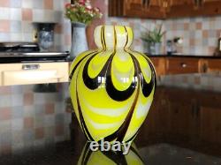 Vase à bouton en verre artistique vintage jaune, blanc et marron