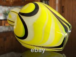 Vase à bouton en verre artistique vintage jaune, blanc et marron
