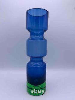 Vase à bulles vintage SEDA Bo Borgstrom Suède en verre d'art bleu et vert du milieu du siècle