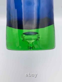 Vase à bulles vintage SEDA Bo Borgstrom Suède en verre d'art bleu et vert du milieu du siècle