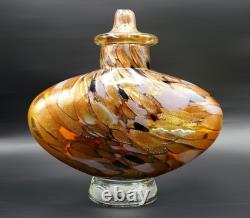 Vase à couvercle en verre soufflé à la main Dale Tiffany, en verre d'art Aventurine or lilas, Art Déco