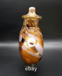 Vase à couvercle en verre soufflé à la main Dale Tiffany, en verre d'art Aventurine or lilas, Art Déco