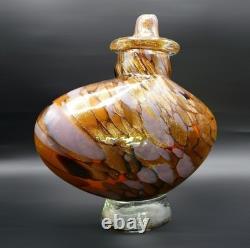 Vase à couvercle en verre soufflé à la main Dale Tiffany, en verre d'art Aventurine or lilas, Art Déco