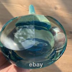 Vase à fleurs en verre art Mdina Lollipop Fish 7,5 pouces facetté bleu or très lourd
