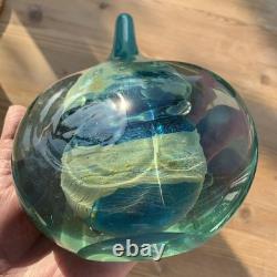 Vase à fleurs en verre art Mdina Lollipop Fish 7,5 pouces facetté bleu or très lourd