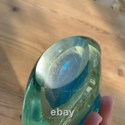 Vase à fleurs en verre art Mdina Lollipop Fish 7,5 pouces facetté bleu or très lourd