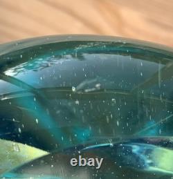 Vase à fleurs en verre art Mdina Lollipop Fish 7,5 pouces facetté bleu or très lourd