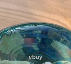 Vase à fleurs en verre art Mdina Lollipop Fish 7,5 pouces facetté bleu or très lourd