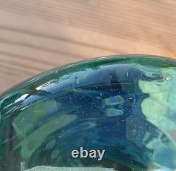 Vase à fleurs en verre art Mdina Lollipop Fish 7,5 pouces facetté bleu or très lourd