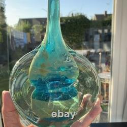 Vase à fleurs en verre art Mdina Lollipop Fish 7,5 pouces facetté bleu or très lourd