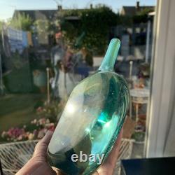 Vase à fleurs en verre art Mdina Lollipop Fish 7,5 pouces facetté bleu or très lourd