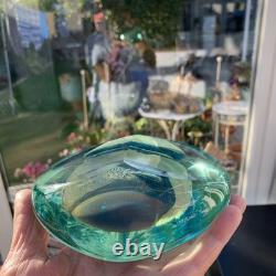 Vase à fleurs en verre art Mdina Lollipop Fish 7,5 pouces facetté bleu or très lourd