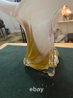 Vase à fleurs en verre artistique Loren Chapman vintage 1990, 8 pouces de hauteur, iridescence bicolore