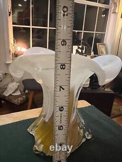 Vase à fleurs en verre artistique Loren Chapman vintage 1990, 8 pouces de hauteur, iridescence bicolore