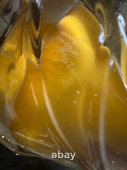 Vase à fleurs en verre artistique Loren Chapman vintage 1990, 8 pouces de hauteur, iridescence bicolore